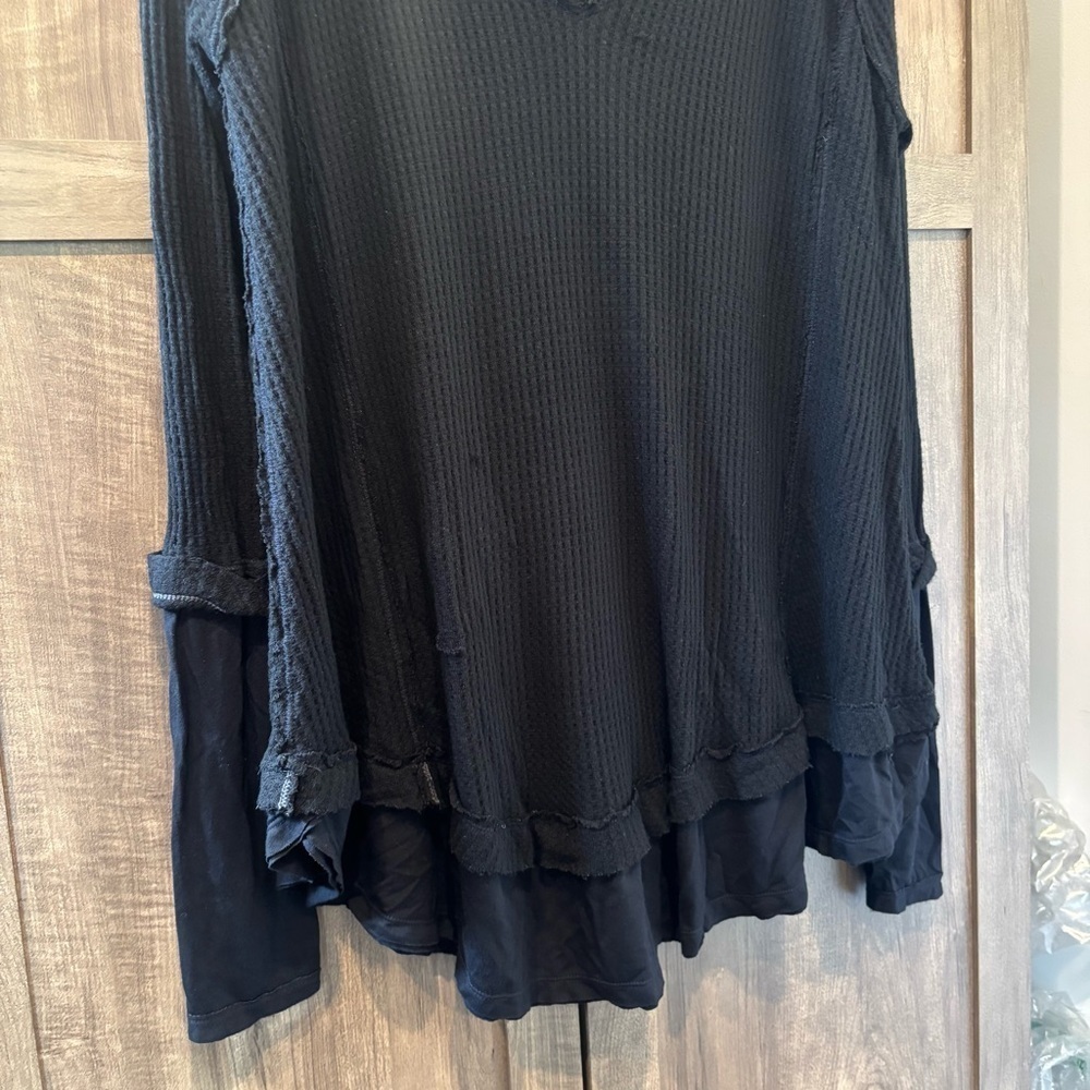 We The Free People small Catalina Thermal Top Oversized Boho Black - Picture 7 of 12